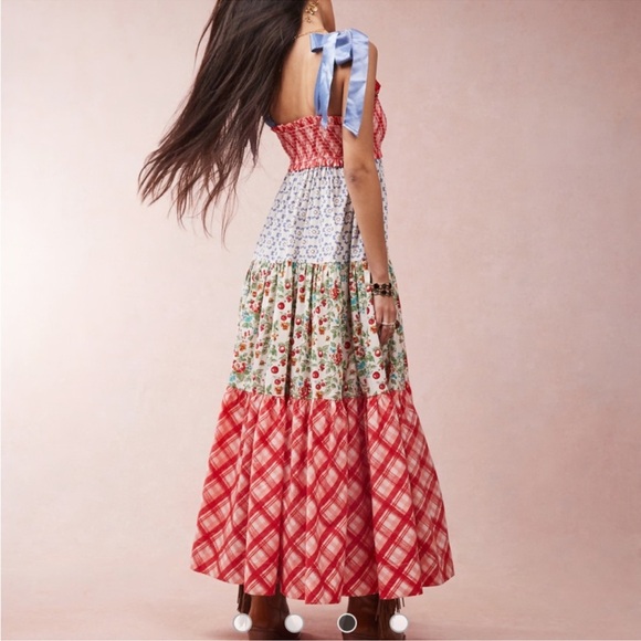 NWT Free People Bluebell Patchwork Maxi Dress in Cherry Combo - Picture 7 of 15